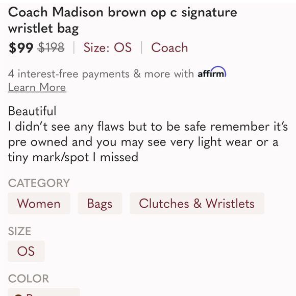 Coach Madison brown op c signature wristlet bag - Picture 7 of 7